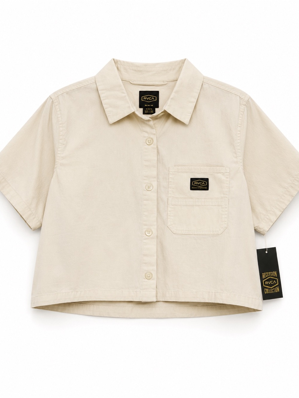 NWT RVCA Recession 2 Cropped Button Up Shirt Cream M/10